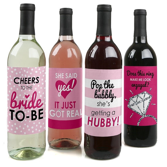 Bride-To-Be - Bridal Shower or Classy Bachelorette Party Wine Bottle Labels - Set of 4 Engagement Party Wine Gifts for Women Il_570xn