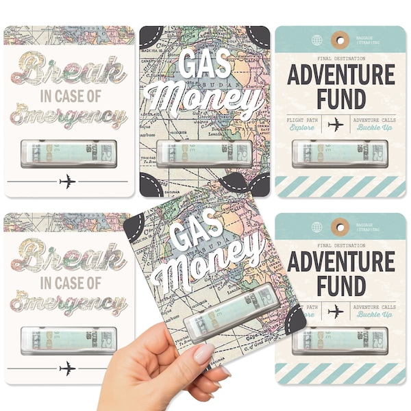 World Awaits - DIY Assorted Travel Themed Party Cash Holder Gift - Funny Money Cards - Set of 6