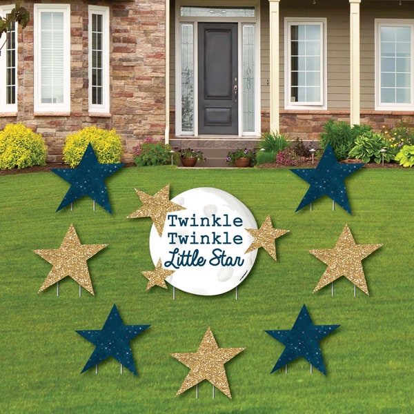 Twinkle Twinkle Little Star - Shaped Lawn Decorations - Baby Shower Outdoor Yard Decorations - Birthday Lawn Ornaments Moon and Stars - 8 Pc