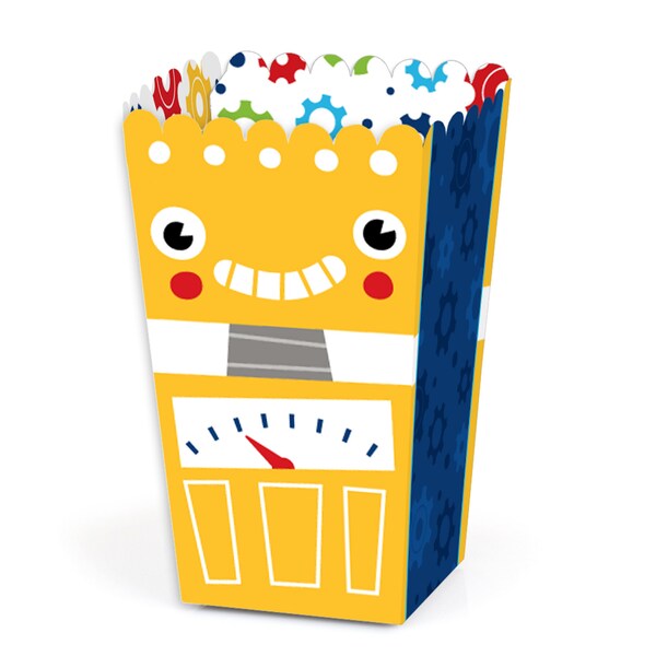 Gear Up Robots - Birthday Party or Baby Shower Favor Popcorn Treat Boxes - Set of 12