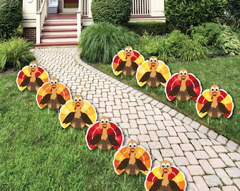 Thanksgiving Turkey - Turkey Lawn Decorations - Outdoor Fall Harvest Yard Decorations for Thanksgiving - 10 Piece