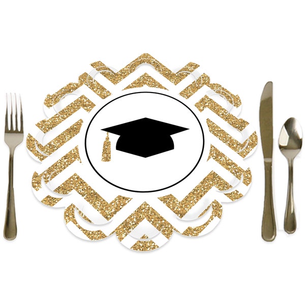 Tassel Worth The Hassle - Gold - Graduation Party Round Table Decorations - Paper Chargers - Place Setting For 12