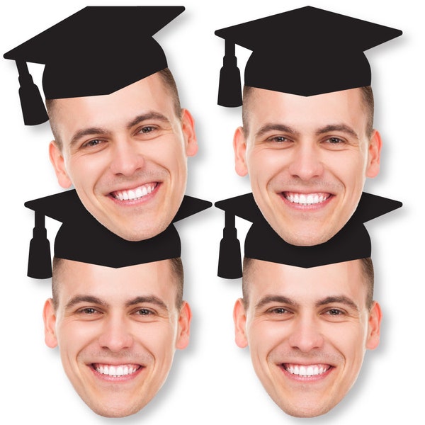 Grad Cap Fun Face Cutout Decorations - DIY Custom Graduation Photo Head Cut Out Essentials - Upload 1 Photo - Set of 20