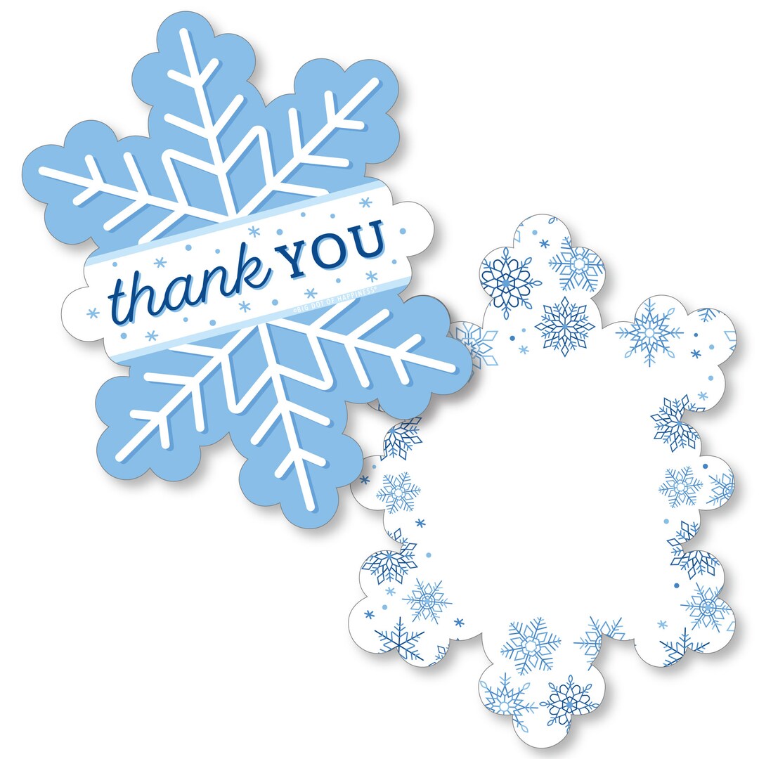 Snowflake Gift Notes Blue Snowflakes - Shaped Thank You Cards - Winter Holiday Party Thank ...