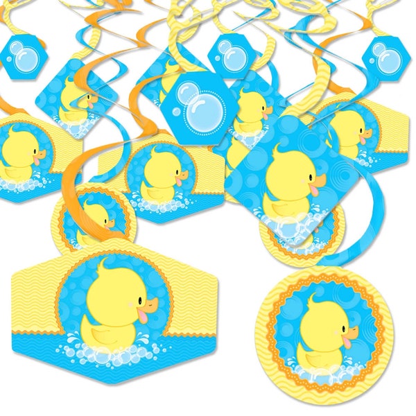 Ducky Duck - Baby Shower or Birthday Party Hanging Decor - Party Decoration Swirls - Set of 40