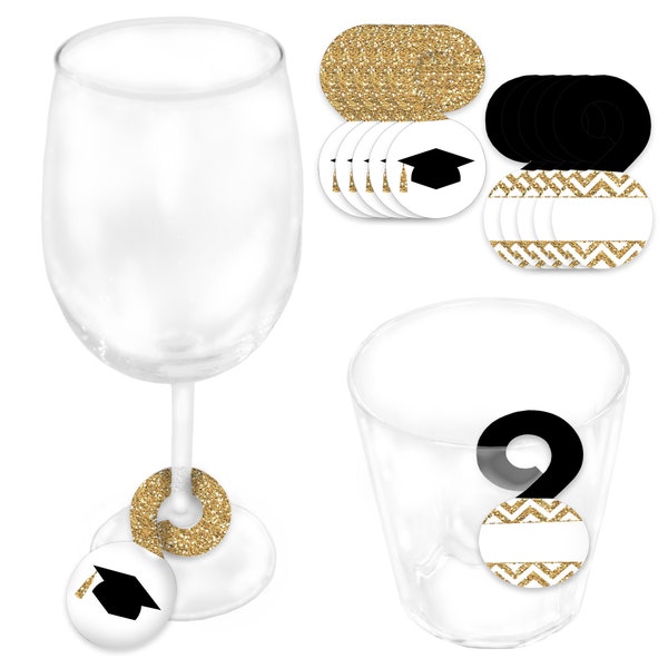 Tassel Worth The Hassle - Gold - Graduation Party Paper Beverage Markers for Glasses - Drink Tags - Set of 24