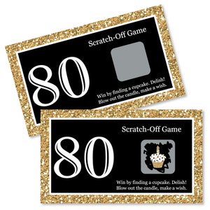 80th Birthday Party Scratch Off Game - Adult 80th Birthday - Gold - Eightieth Birthday Party Game Cards - Set of 22