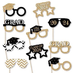 Gold Glasses Tassel Worth The Hassle 2024 Paper Card Stock Graduation Party Photo Booth Props Kit 10 Count image 1