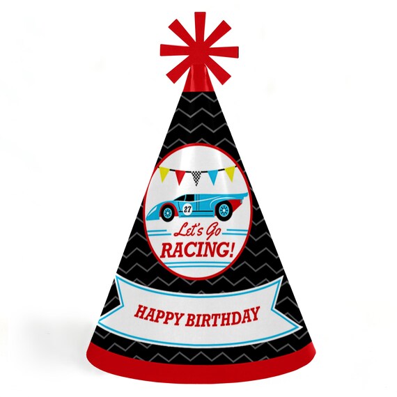 Let's Go Racing - Cone Happy Birthday Party Hats for Kids and Adults - Set of 8 (Standard Size) Il_570xn