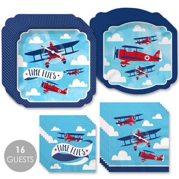 Taking Flight - Airplane - Vintage Plane Baby Shower or Birthday Party Tableware Plates and Napkins - Airplane Party -16 piece place setting Il_570xn