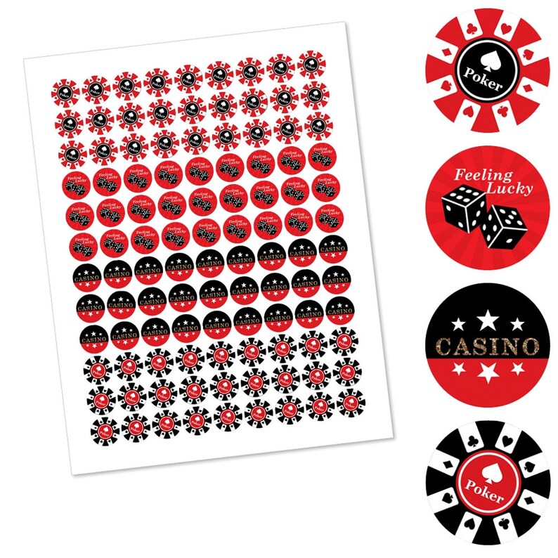 Las Vegas Candy Labels Round Candy Casino Party Favors 108 per Sheet Prom and Holiday Casino Party Hershey Kiss\u00ae Stickers