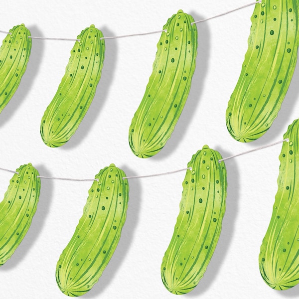Pickle Garland Banner, Kind of a Big Dill Birthday Party, Bachelorette, Baby Shower Backdrop, 30 Feet of Cord, 15 Double-Sided Paper Pickles