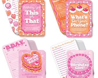 Hot Girl Bday - 4 Vintage Cake Birthday Party Games - 10 Cards Each - Gamerific Bundle