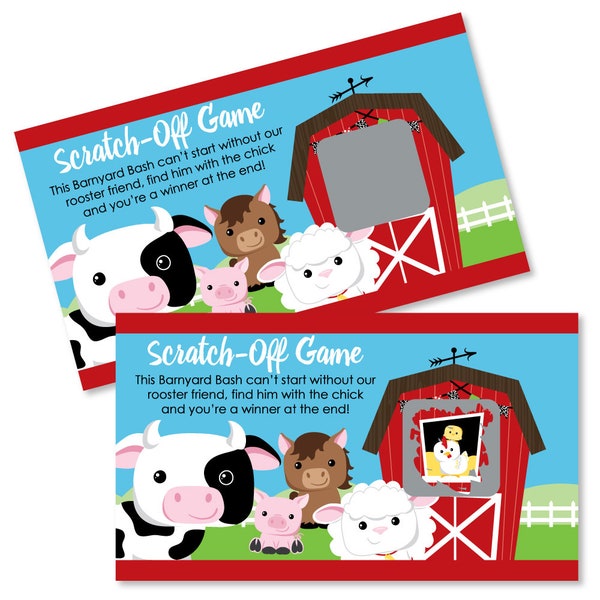 Farm Animals Baby Shower Scratch Off Game - Barnyard Friends Game Cards - Farm Animals Scratch Off Party Game - 22 Ct.