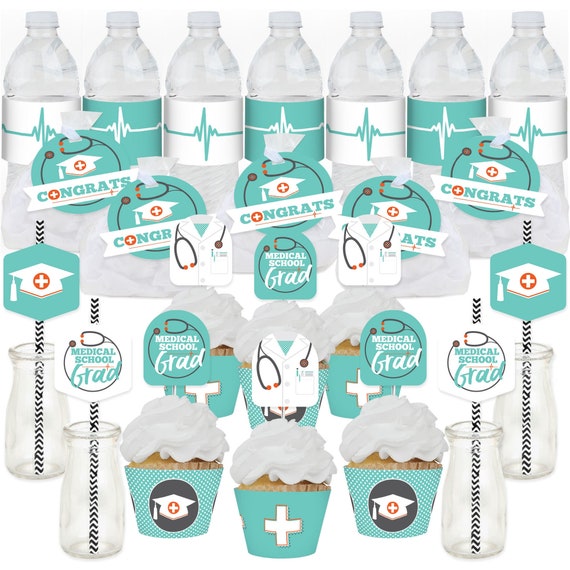 Medical School Grad Doctor Graduation Party Favors and Cupcake Kit Fabulous Favor Party Pack