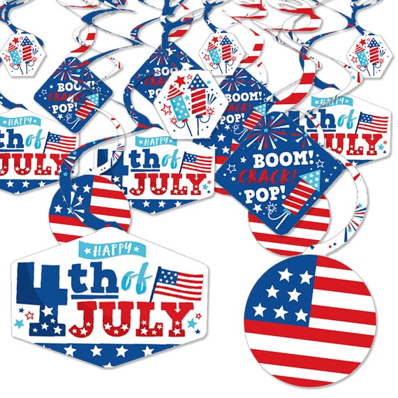 Firecracker 4th of July Red, White and Royal Blue Party Hanging Decor