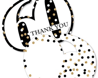 Adult 60th Birthday - Gold - Shaped Thank You Cards - Sixtieth Birthday Party Thank You Note Cards with Envelopes - Set of 12