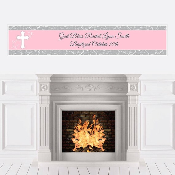 Girl Baptism Banner - Christening Decorations - Little Miracle Baptism Party Decoration - 1st Communion Personalized Banner - Pink Cross Il_570xn