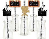 Red Carpet Hollywood - Die-Cut Straw Decorations - Movie Night Party Paper Cut-Outs & Striped Paper Straws - Prom Party Party Decor - 24 Pc Il_170x135