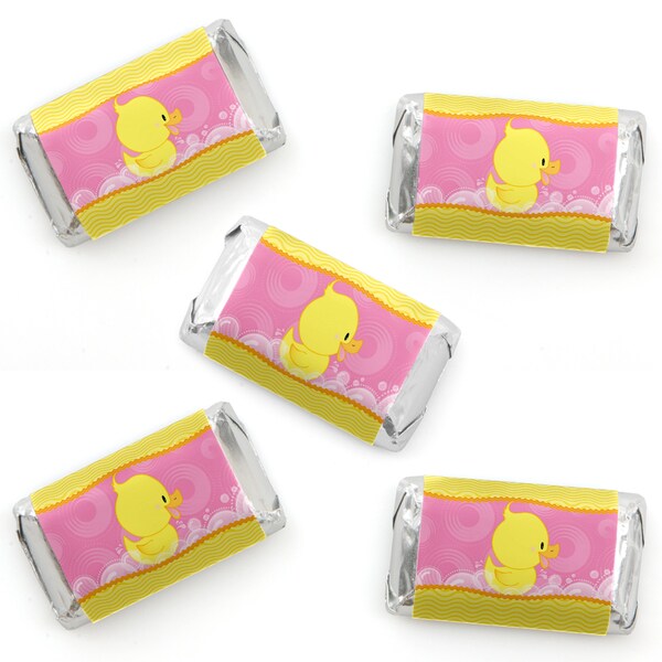 Duck Mini Candy Bar Wrappers - Baby Shower & Birthday Party Chocolate Miniature Candy Bar Sticker Labels - Girl Duck - 40 Ct
