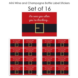 Santa Claus' Belt Mini Wine and Champagne Bottle Label Stickers Christmas Holiday Party Gift for Women and Men 16 Ct. image 5