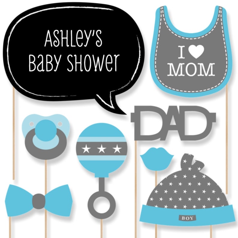 20 Baby Shower Photo Booth Props Blue Boy Kit With Mustache Etsy