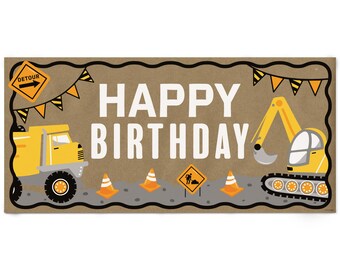 Dig It - Construction Kraft Paper Banner, Construction Truck Happy Birthday Party Banner, Printed Brown Paper Party Sign Decoration – 1 Ct