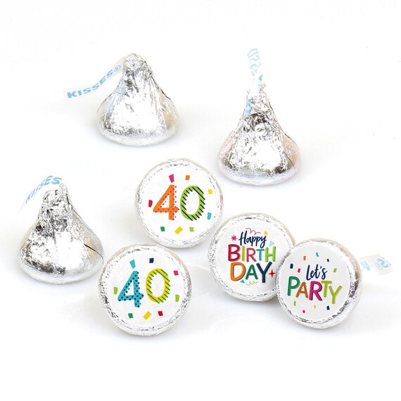 40th Birthday - Cheerful Happy Birthday - Round Candy Label Party Favors - Colorful Birthday Party Hershey Kisses Labels - 108 Ct. Il_570xn