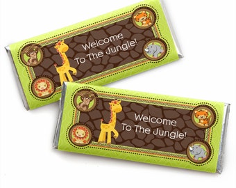 Funfari - Fun Safari Jungle - Candy Bar Wrapper Baby Shower or Birthday Party Favors - Set of 24