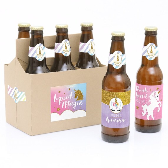 Rainbow Unicorn Beer Labels - 6 Beer Bottle Labels & 1 Carrier - Magical Unicorn Party Gift - Unicorn Party Gifts for Women and Men Il_570xn