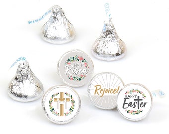 Religious Easter - Christian Holiday Party Round Candy Sticker Favors - Labels Fit Chocolate Candy (1 sheet of 108)