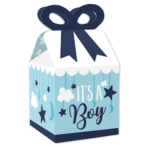 It’s a Boy - Square Favor Gift Boxes - Blue Baby Shower Bow Boxes - Set of 12