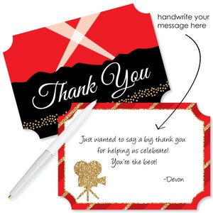 Red Carpet Hollywood Shaped Thank You Cards Movie Night Party Thank You Note Cards with Envelopes Red Carpet Event Thank You 12 Ct. image 2