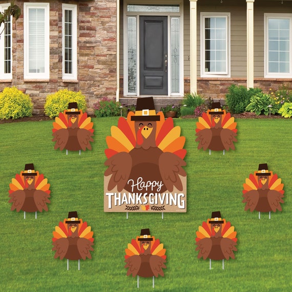 Metal Stakes Fall Harvest Party Decor Lawn Sign Happy Thanksgiving Yard Sign 