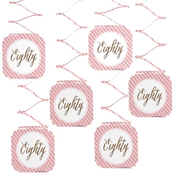 Chic 80th Birthday – Pink and Gold Hanging Decorations - Party Decorations - Set of 6 Il_570xn