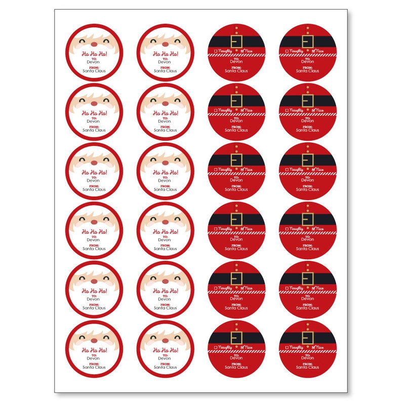 Set of 24 Santa Stickers Jolly Santa Claus Personalized Christmas Gift Tags