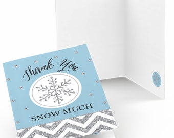 Winter Wonderland Party Thank You Cards - Winter Wedding Party Supplies - Snowflake Holiday Party & Winter Wedding - Set of 8 Card