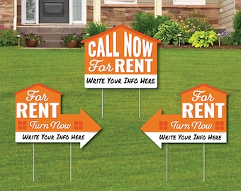 Now For Rent - Real Estate Yard Sign with Stakes - Double Sided Outdoor Lawn Sign - Set of 3