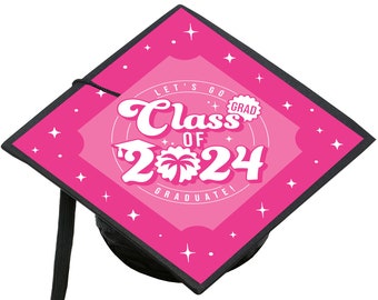 Let's Go Graduate - Kit de decoración para gorro de graduación rosa intenso 2024 - Funda para gorro de graduación