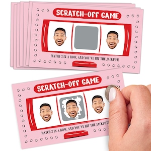 Custom Photo Lucky in Love Scratch-Off Game Cards, Personalized Face Casino Jackpot Game Las Vegas Bachelorette or Birthday Activity - 22 Ct