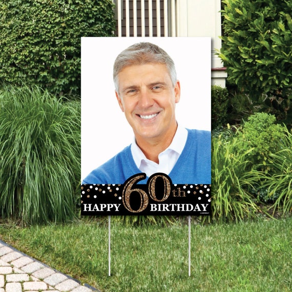 Adult 60th Birthday Gold Photo Yard Sign Outdoor Lawn Etsy