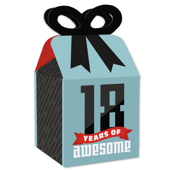 Boy 18th Birthday - Square Favor Gift Boxes - Eighteenth Birthday Party Bow Boxes - Set of 12 Il_570xn