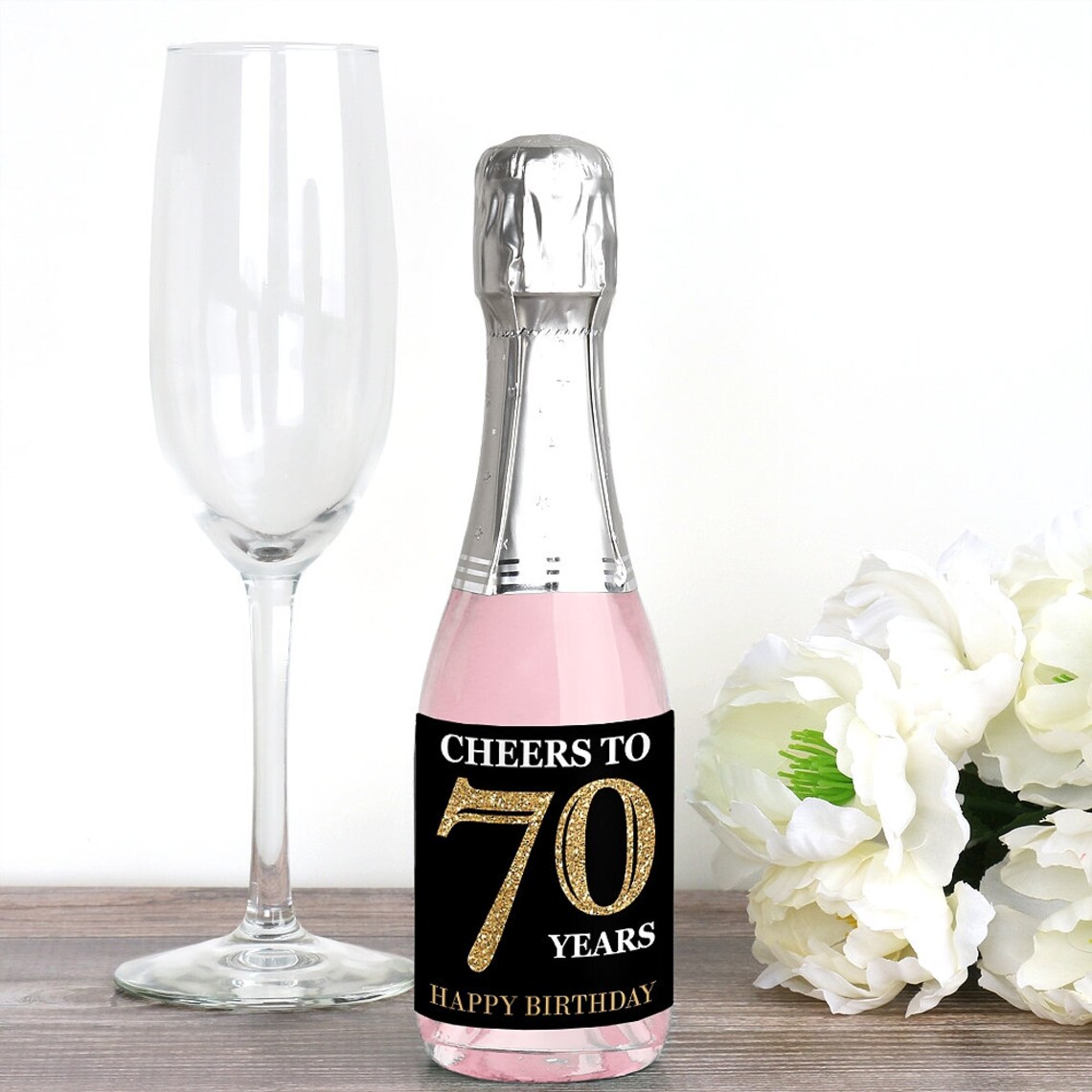 Adult 70th Birthday Gold Mini Wine and Champagne Bottle Etsy