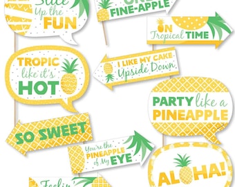 Funny Tropical Pineapple - Summer Party Photo Booth Props Kit - Hawaiian Party Photo Booth Prop Kit - Selfie Photo Props - 10 Piece