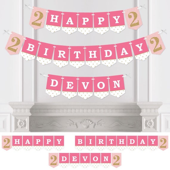 Custom Girl Two Much Fun - 2nd Birthday - Personalized Girl Birthday Party Bunting Banner & Decorations - Happy Birthday Custom Name Banner Il_570xn