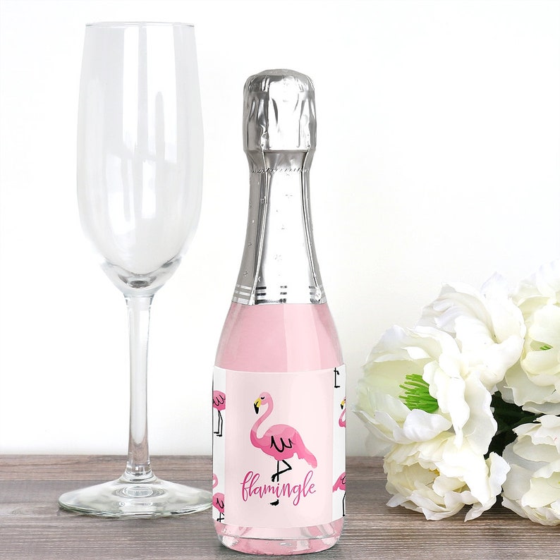 Pink Flamingo Mini Wine and Champagne Bottle Label Stickers Etsy