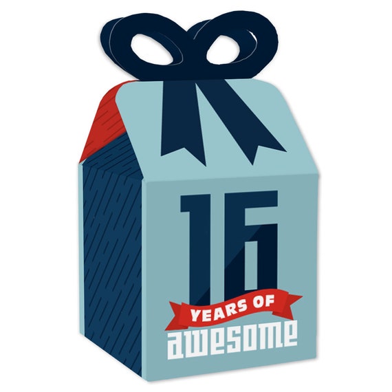 Boy 16th Birthday - Square Favor Gift Boxes - Sweet Sixteen Birthday Party Bow Boxes - Set of 12 Il_570xn