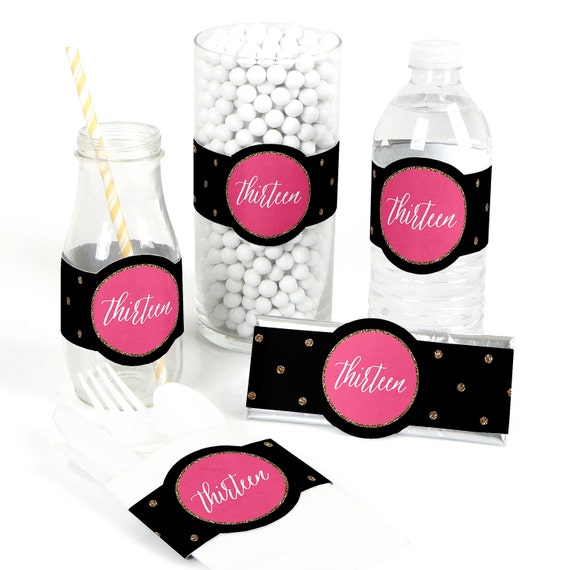 13th Birthday Party Favor Wrappers Chic 13th Birthday Pink, Black