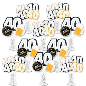 Cheers and Beers to 40 Years - 40th Birthday Party Centerpiece Sticks - Showstopper Table Toppers - 35 Pieces