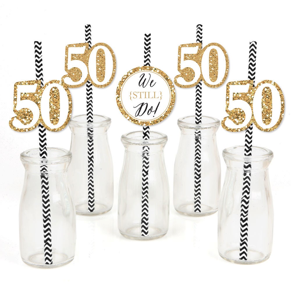 50th Wedding Anniversary Party Die Cut Straw Decorations Etsy